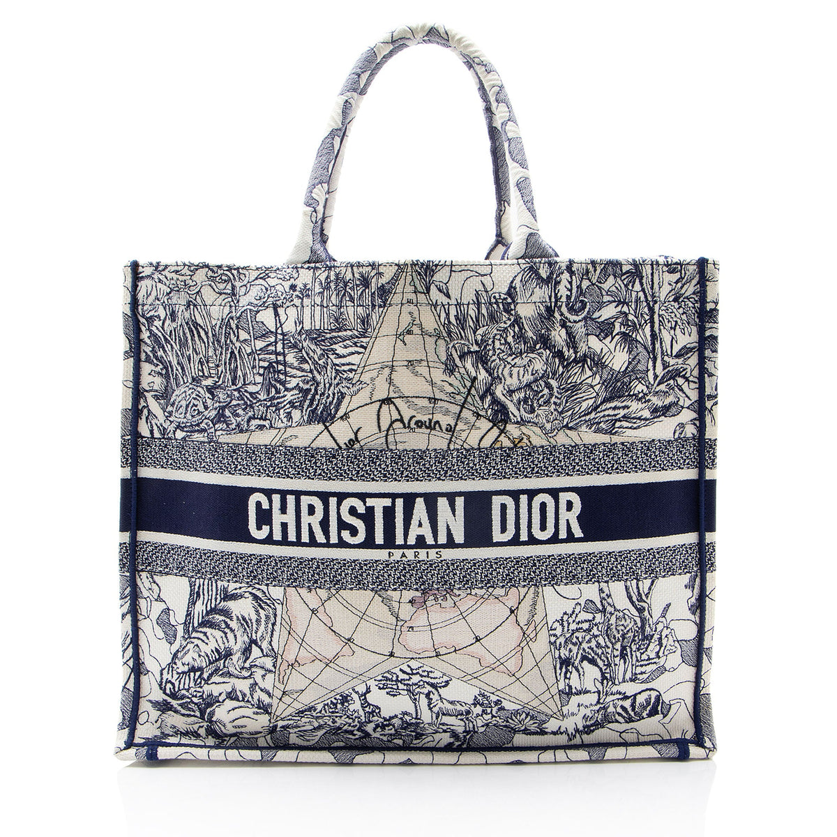 Dior Embroidered Canvas Around the World Large Book Tote