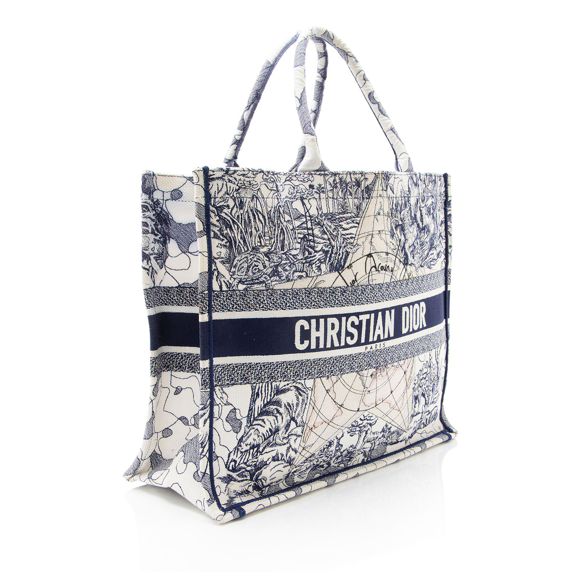 Dior Embroidered Canvas Around the World Large Book Tote