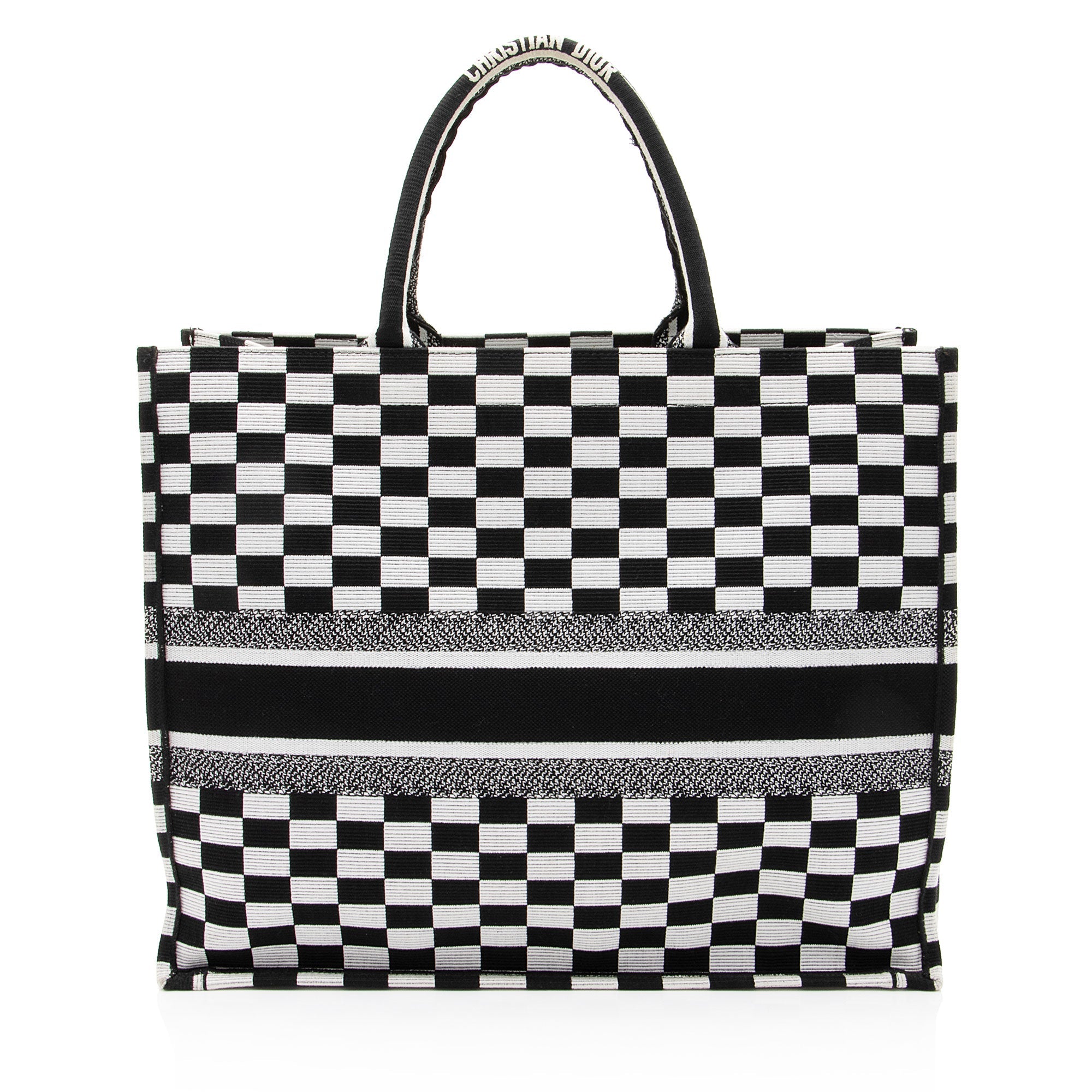Dior Embroidered Canvas Checkered Large Book Tote