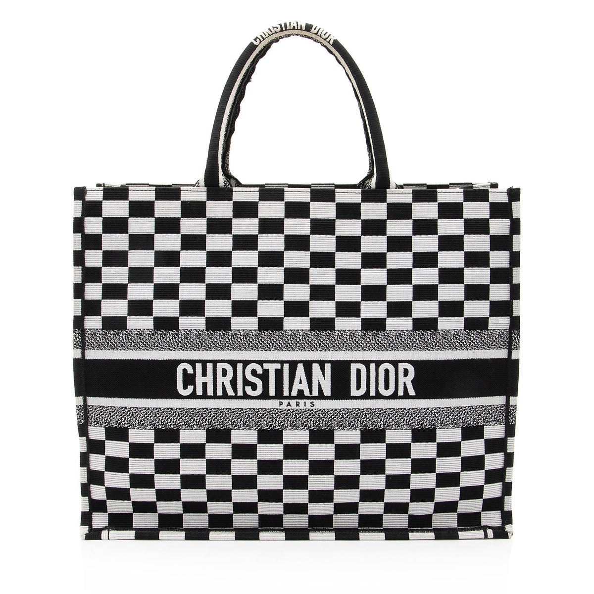 Dior Embroidered Canvas Checkered Large Book Tote