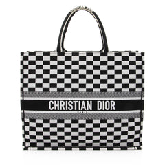 Dior Embroidered Canvas Checkered Large Book Tote