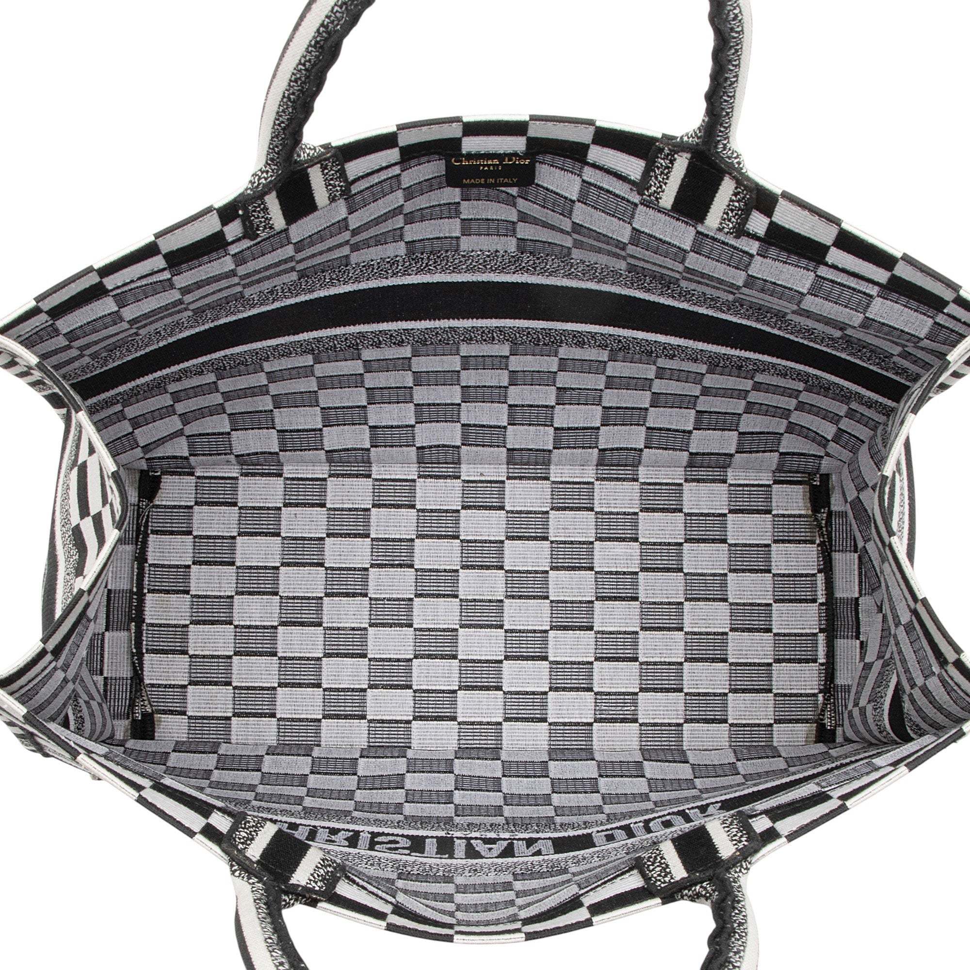 Dior Embroidered Canvas Checkered Large Book Tote