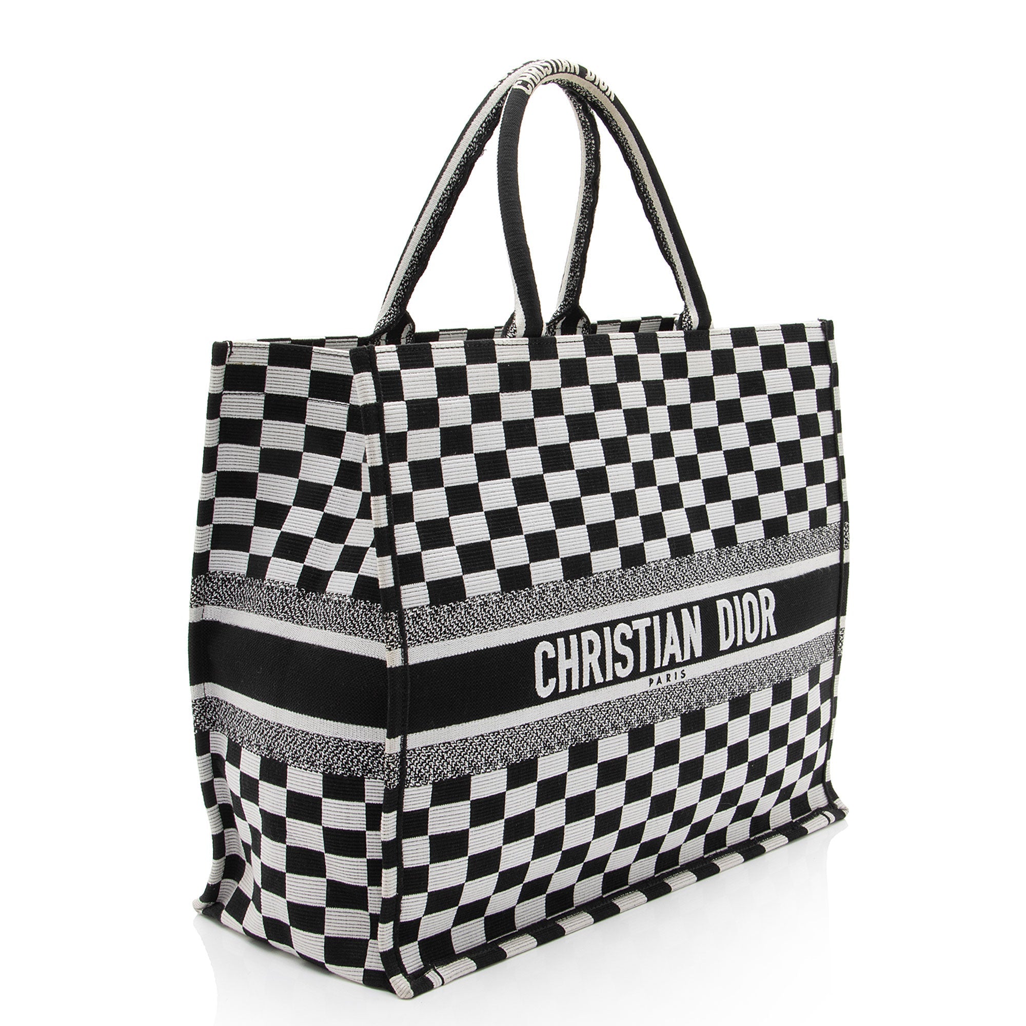 Dior Embroidered Canvas Checkered Large Book Tote