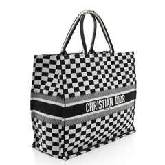 Dior Embroidered Canvas Checkered Large Book Tote