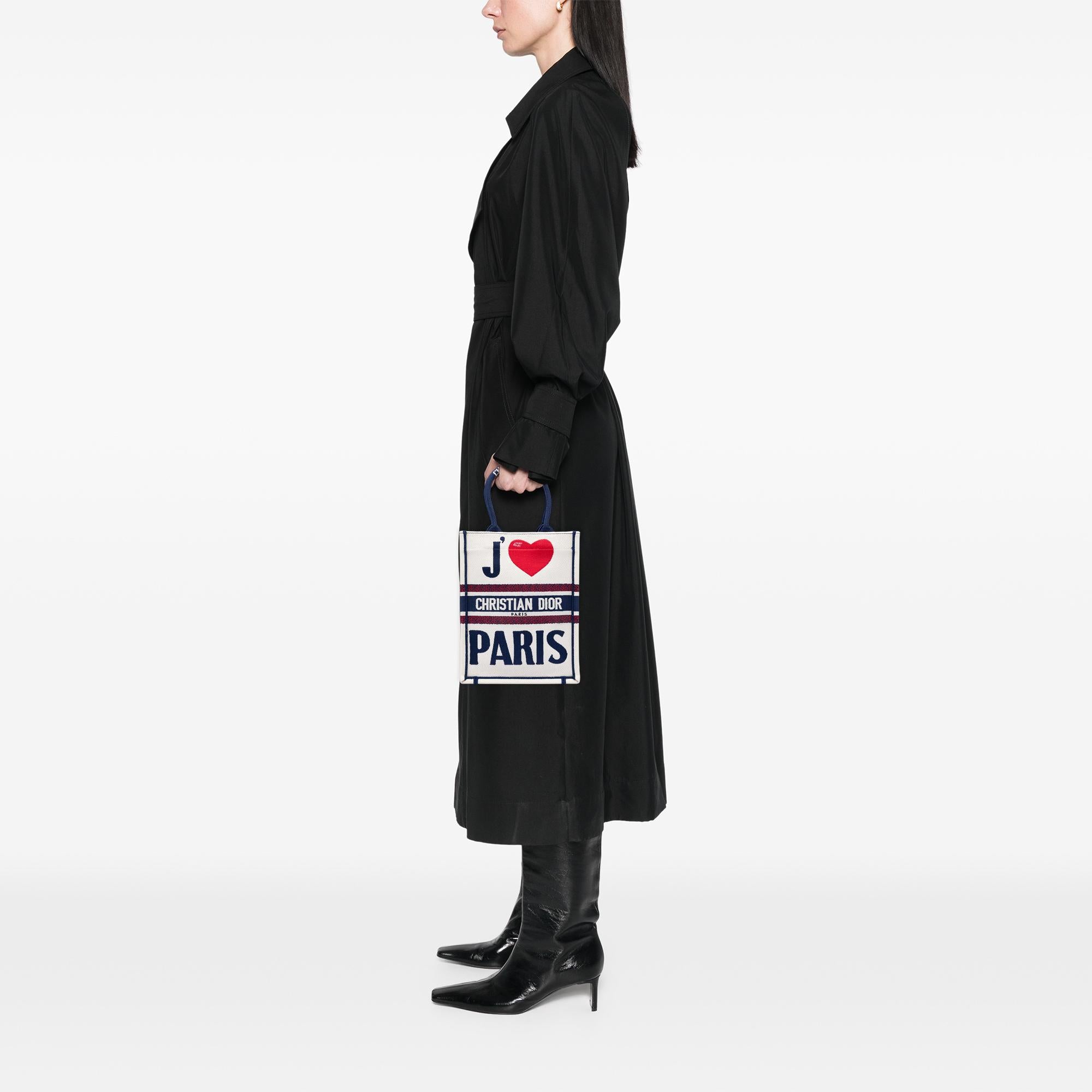Dior Embroidered Canvas I Love Paris Vertical Book Tote