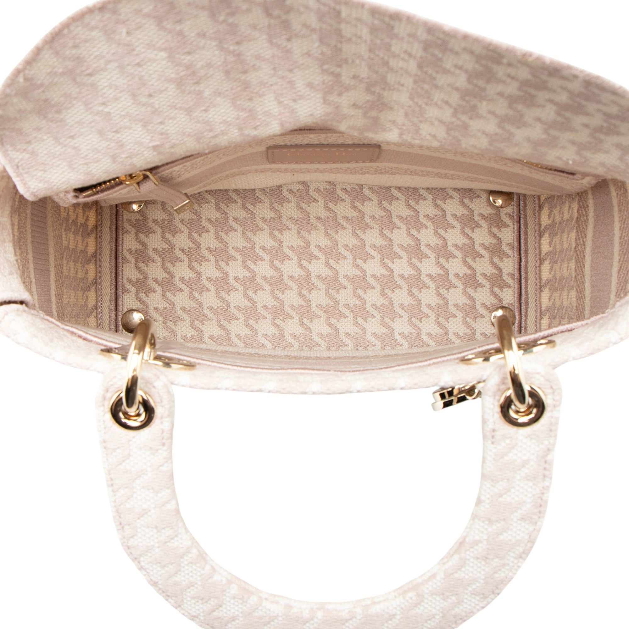 Dior Embroidered Houndstooth Canvas Lady D-Lite Medium Tote