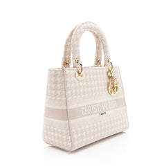 Dior Embroidered Houndstooth Canvas Lady D-Lite Medium Tote
