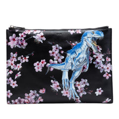 Dior Hajime Sorayama Calfskin Cherry Blossom Dinosaur Print Zip Pouch