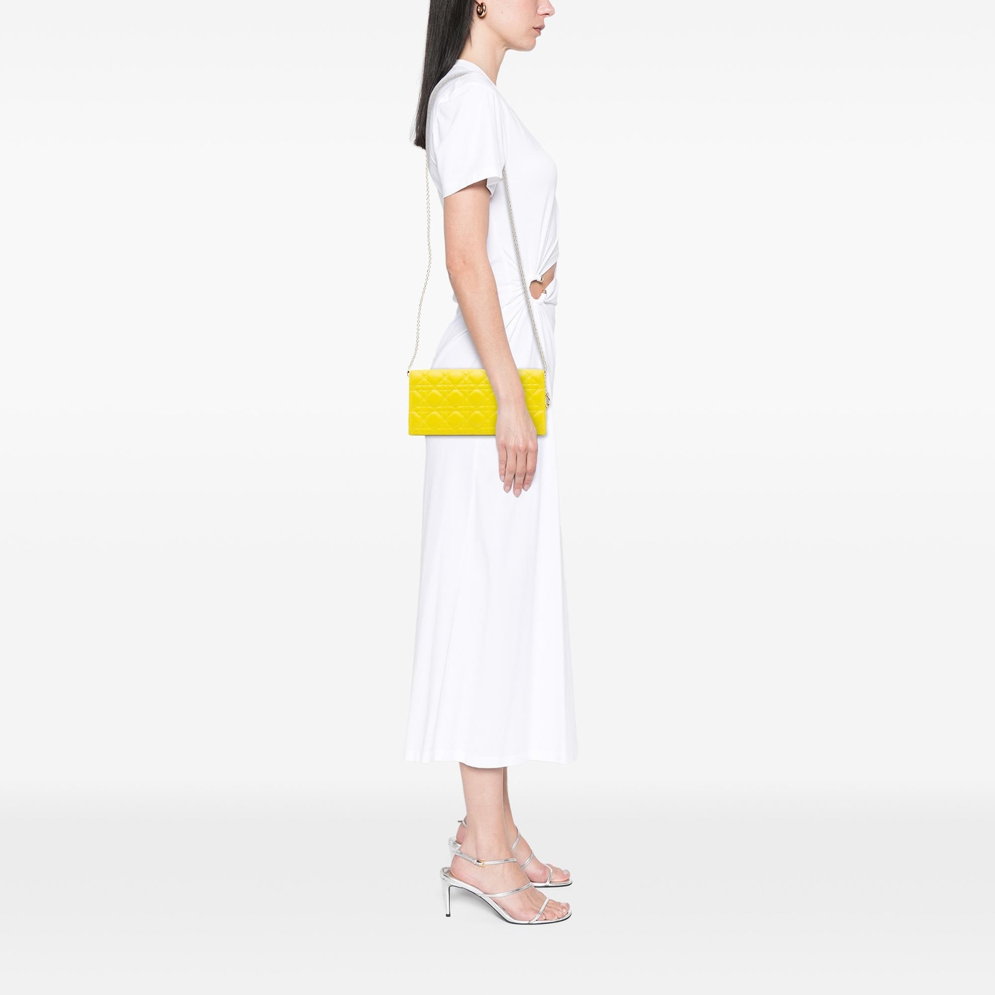 Dior Lambskin Cannage Lady Dior Wallet On Chain