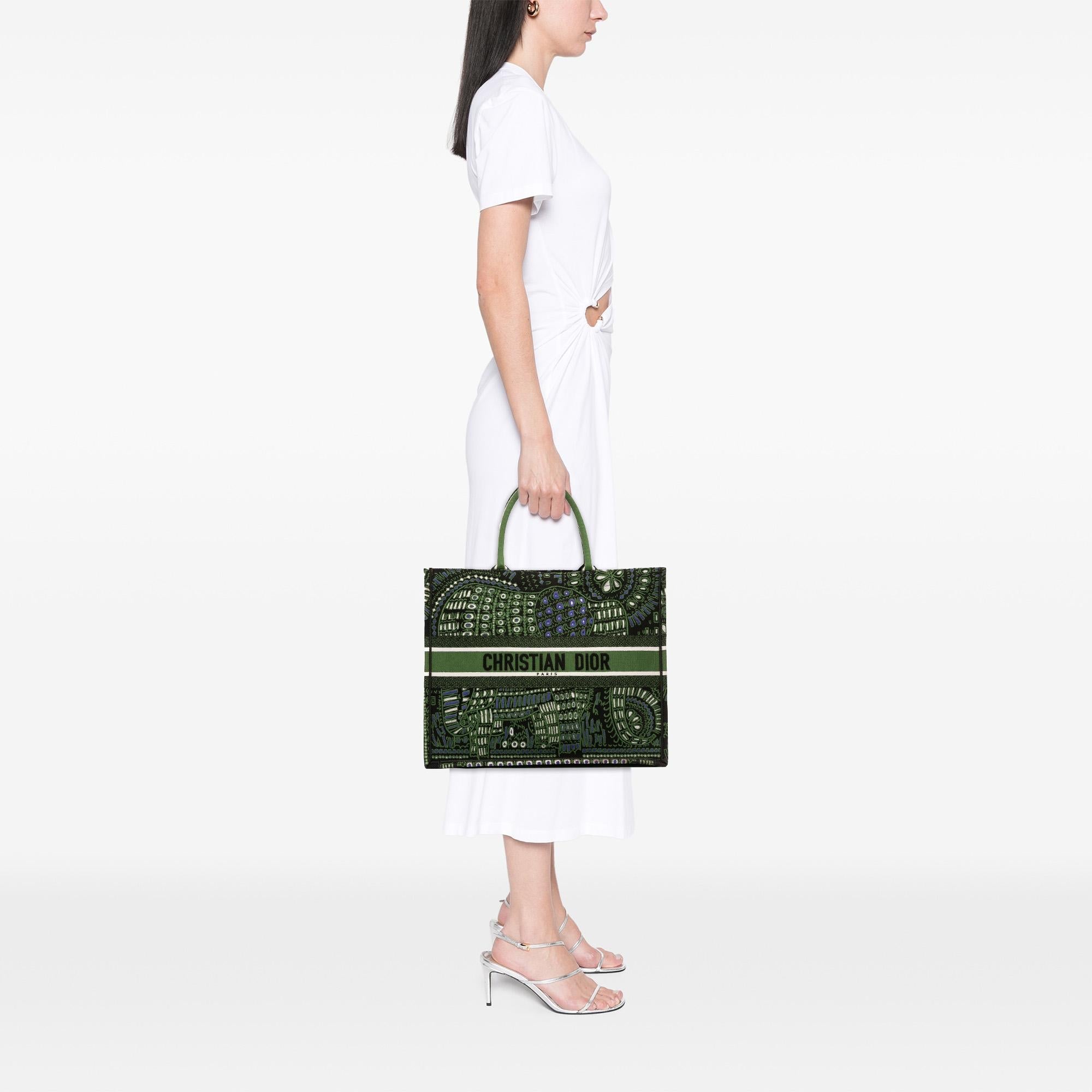 Dior Large Canvas Embroidered Elephant Book Tote