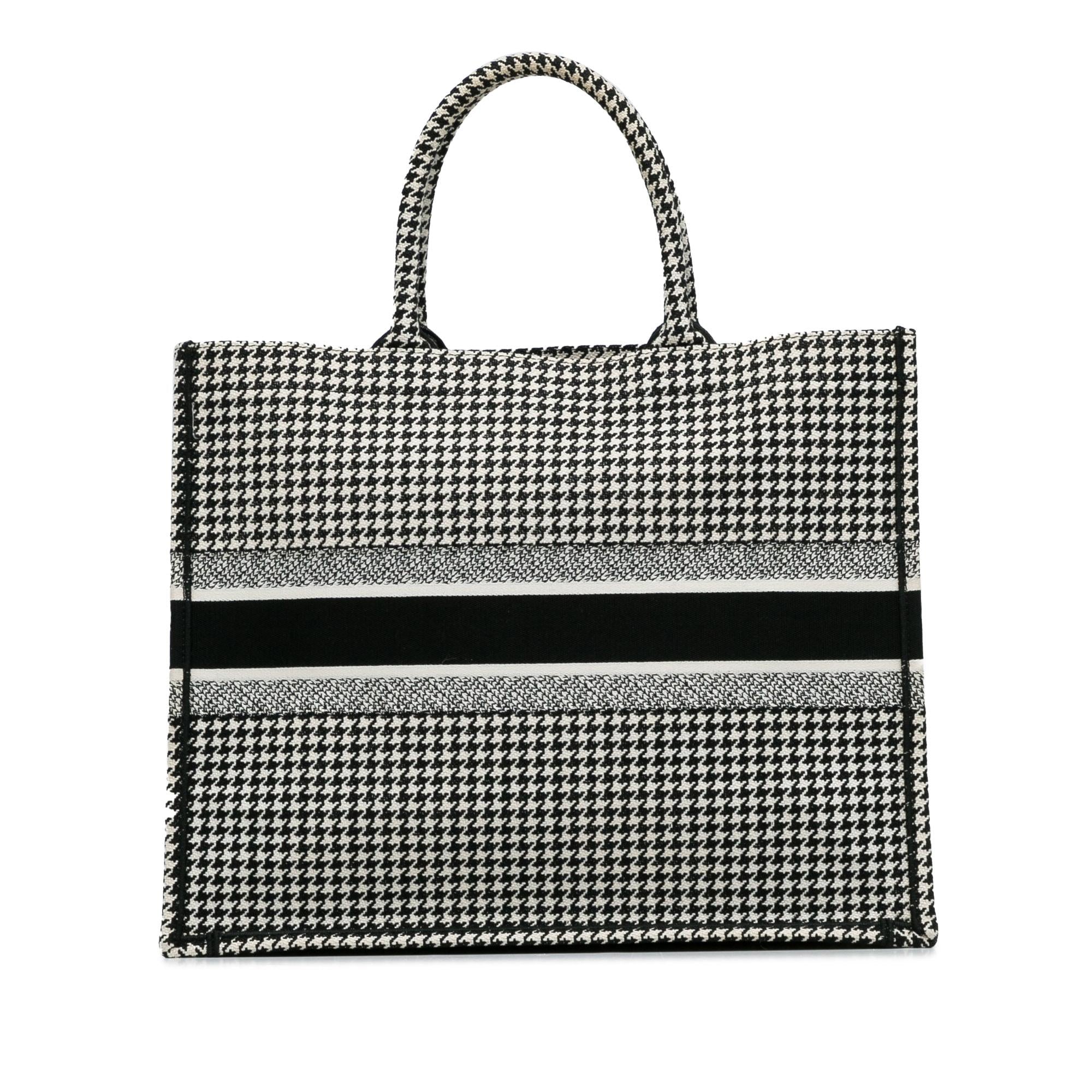 Dior Large Canvas Houndstooth Embroidered Book Tote