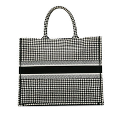 Dior Large Canvas Houndstooth Embroidered Book Tote