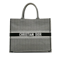 Dior Large Canvas Houndstooth Embroidered Book Tote
