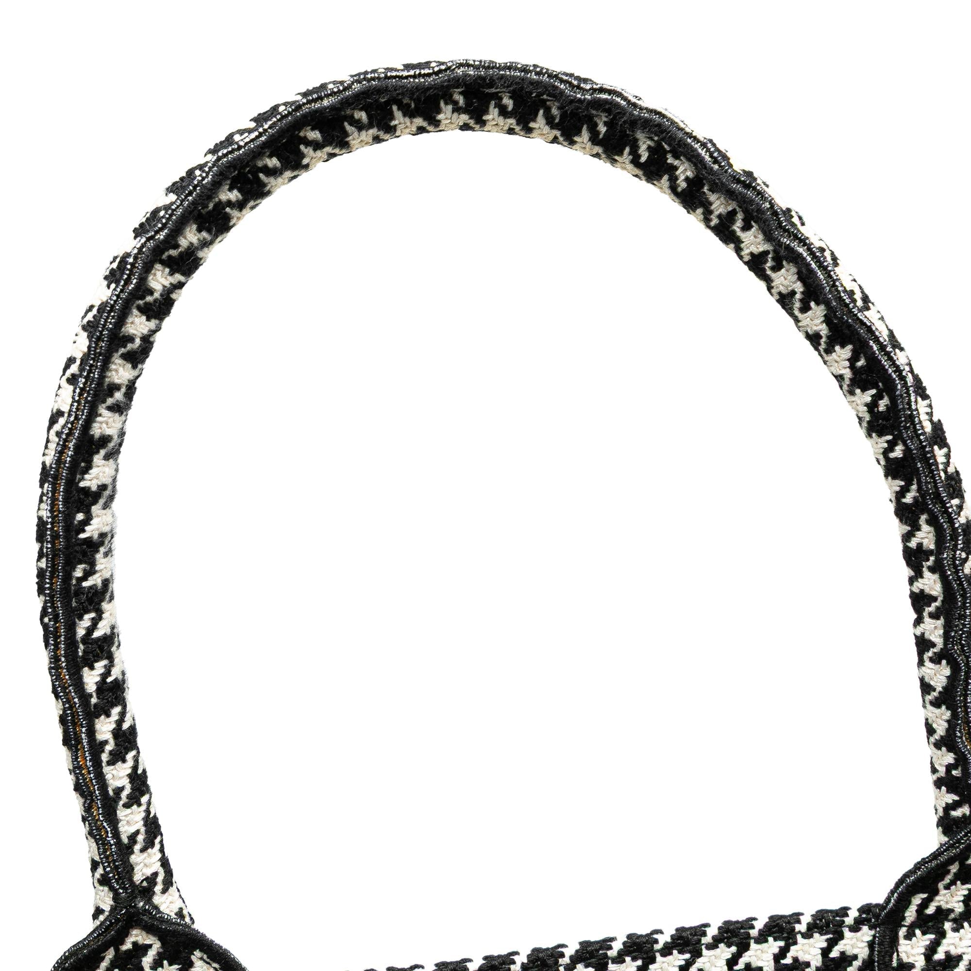 Dior Large Canvas Houndstooth Embroidered Book Tote