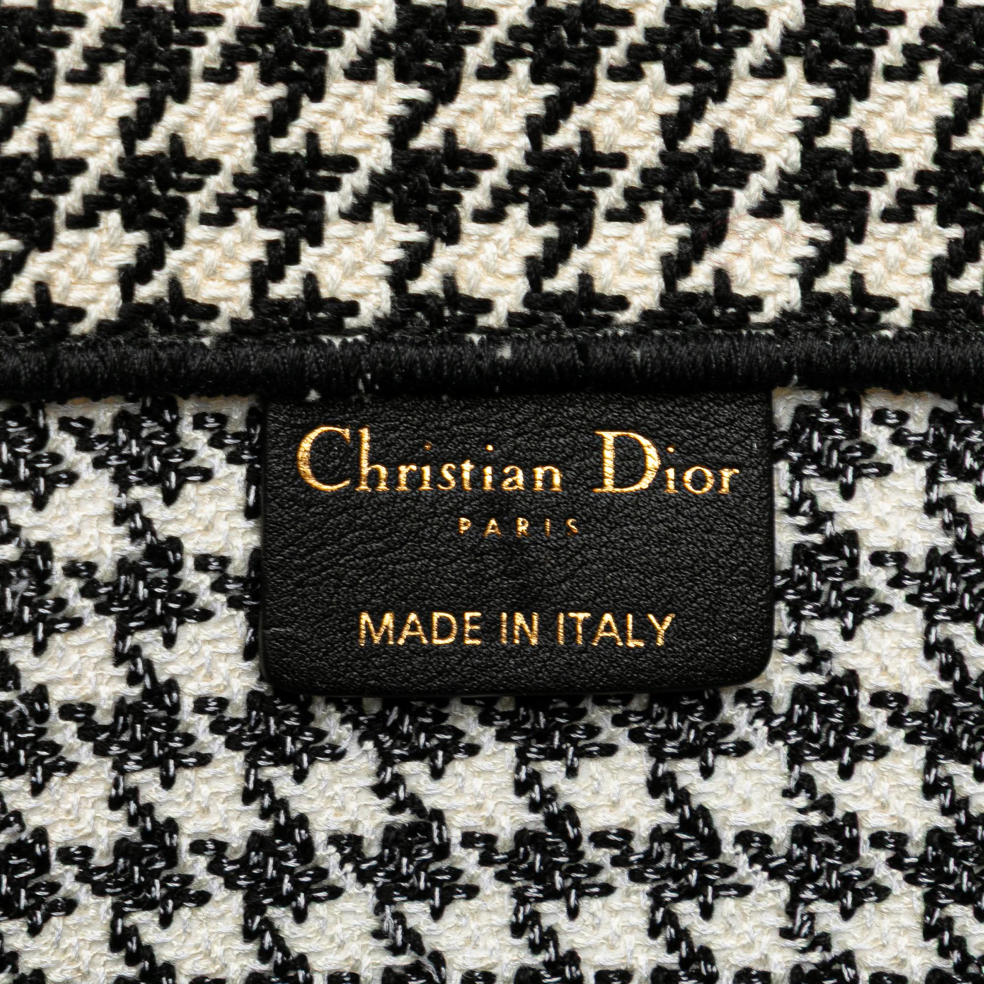 Dior Large Canvas Houndstooth Embroidered Book Tote