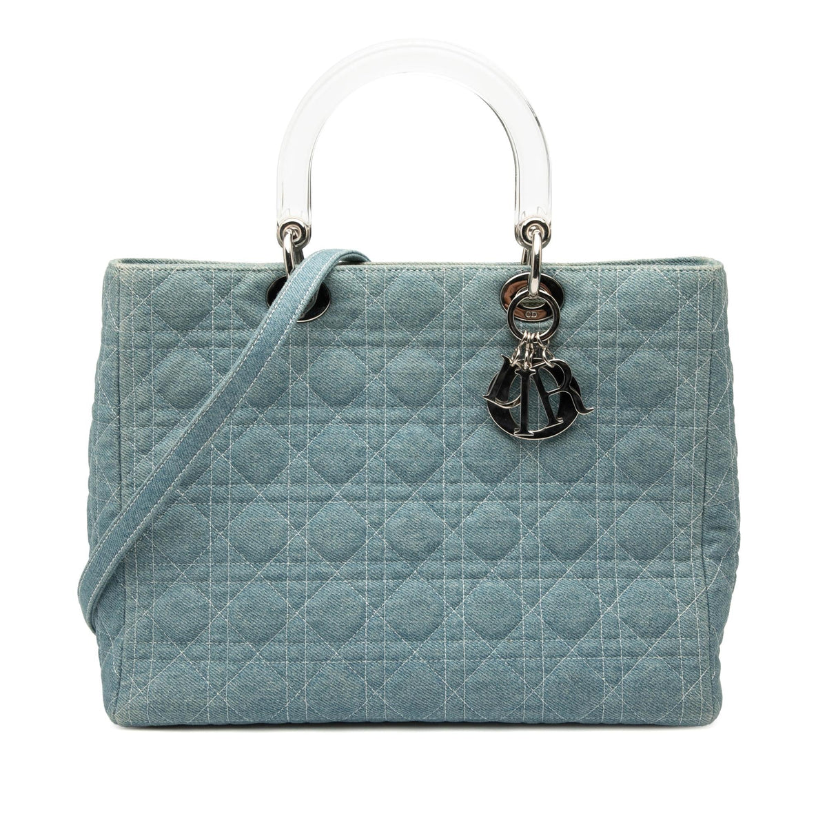 Dior Large Denim Cannage Acrylic Handles Lady Dior