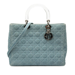 Dior Large Denim Cannage Acrylic Handles Lady Dior