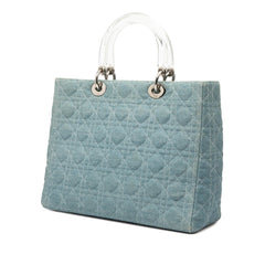 Dior Large Denim Cannage Acrylic Handles Lady Dior