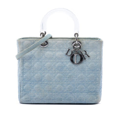 Dior Large Denim Cannage Acrylic Handles Lady Dior