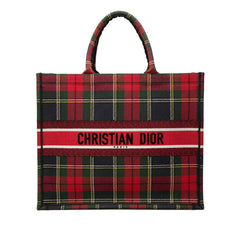 Dior Large Embroidered Canvas Tartan Check Book Tote