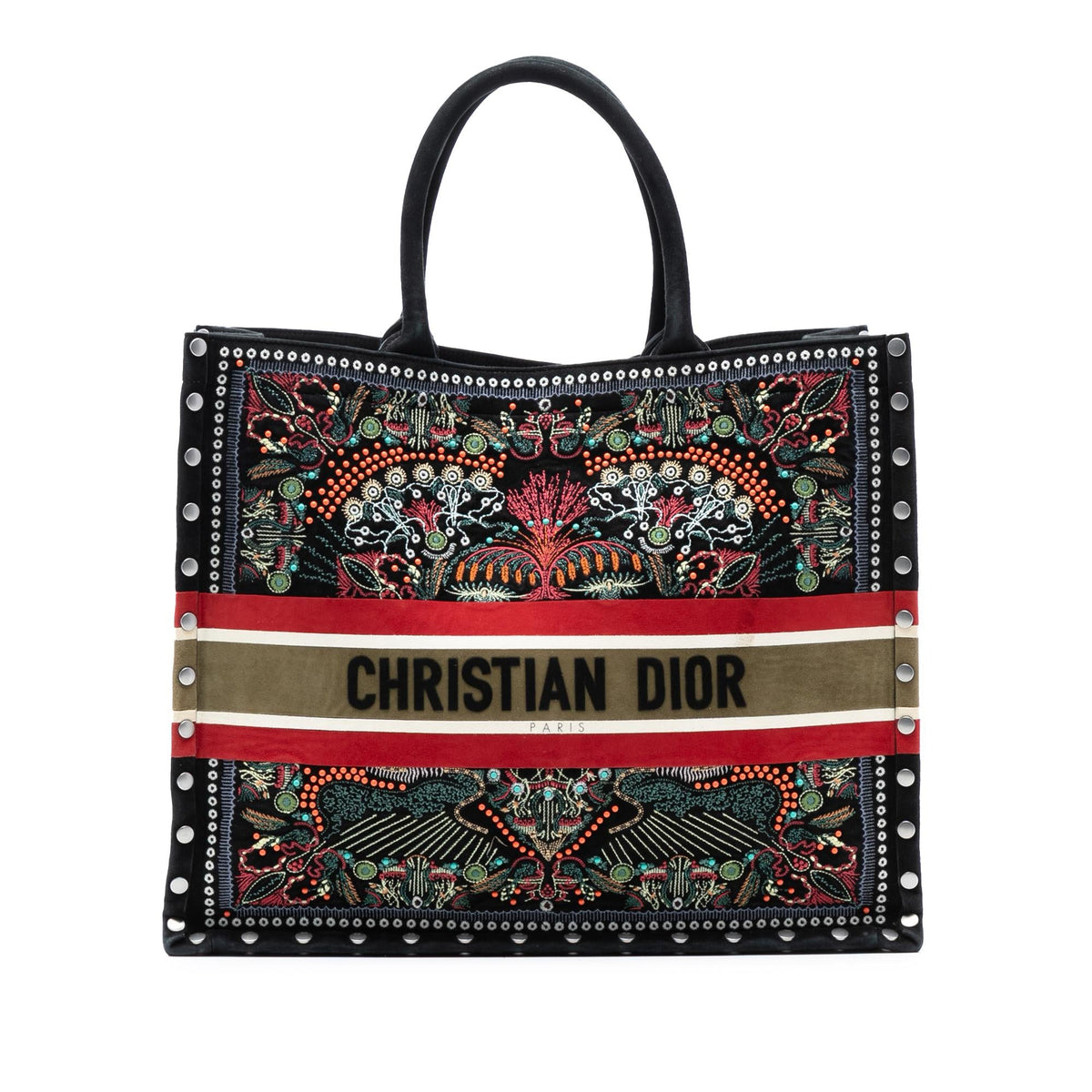 Dior Large Studded Embroidered Velvet Heart Lights Book Tote