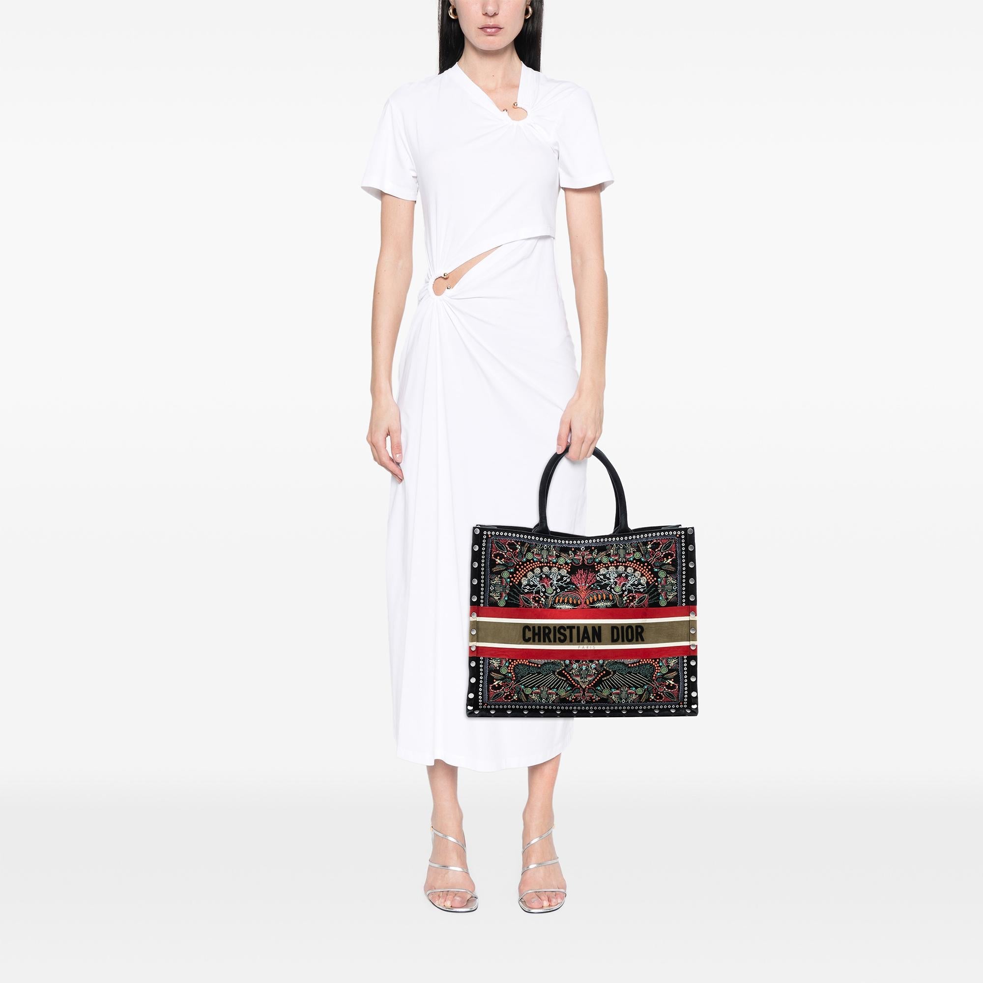Dior Large Studded Embroidered Velvet Heart Lights Book Tote