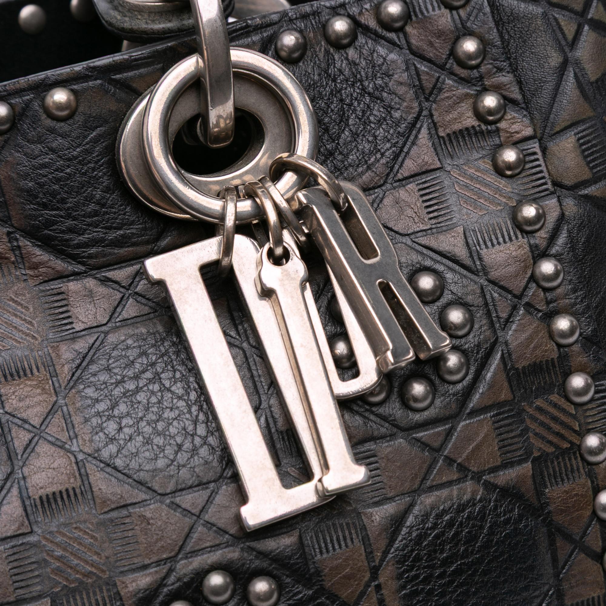 Dior Medium Calfskin Cannage Embossed Flower Studded Supple Lady Dior