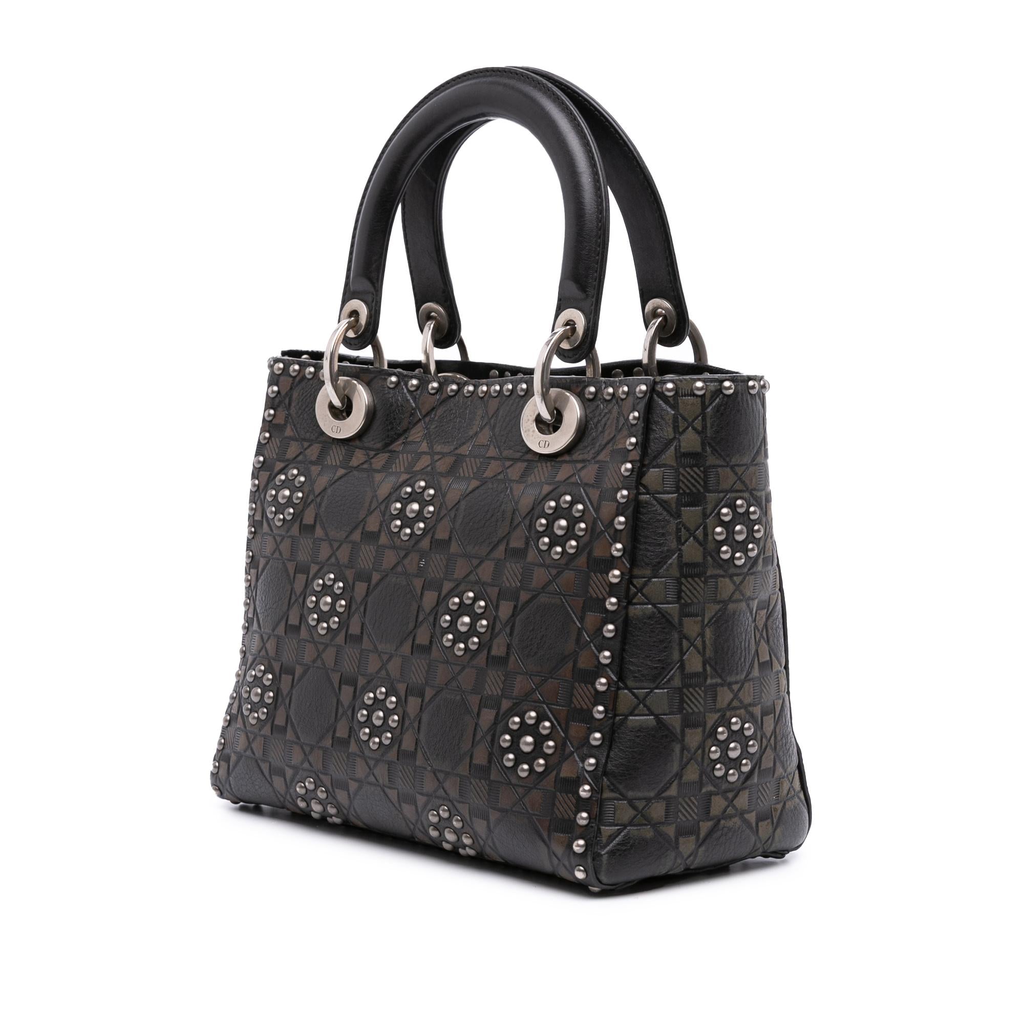 Dior Medium Calfskin Cannage Embossed Flower Studded Supple Lady Dior