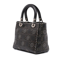 Dior Medium Calfskin Cannage Embossed Flower Studded Supple Lady Dior