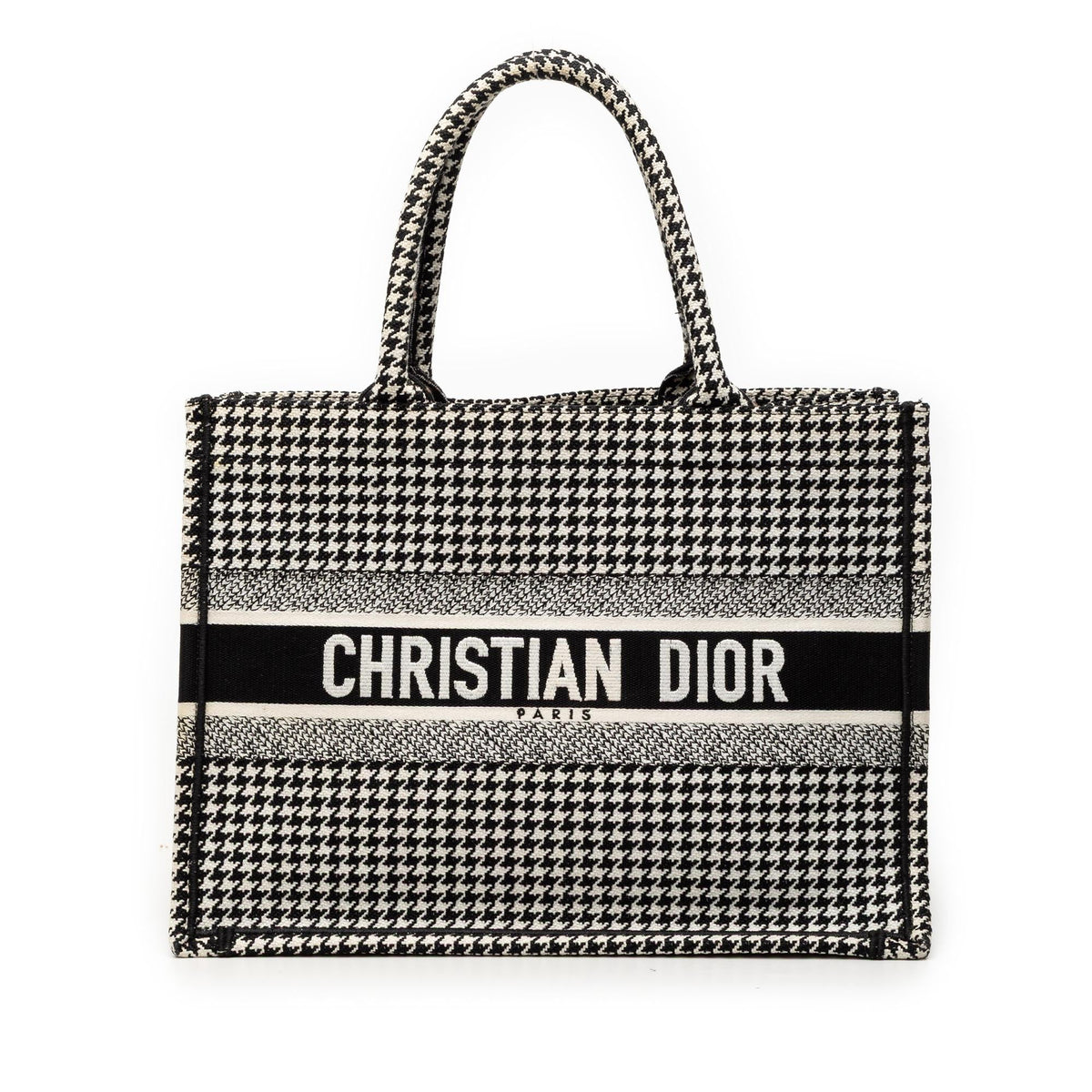 Dior Medium Canvas Houndstooth Embroidered Book Tote