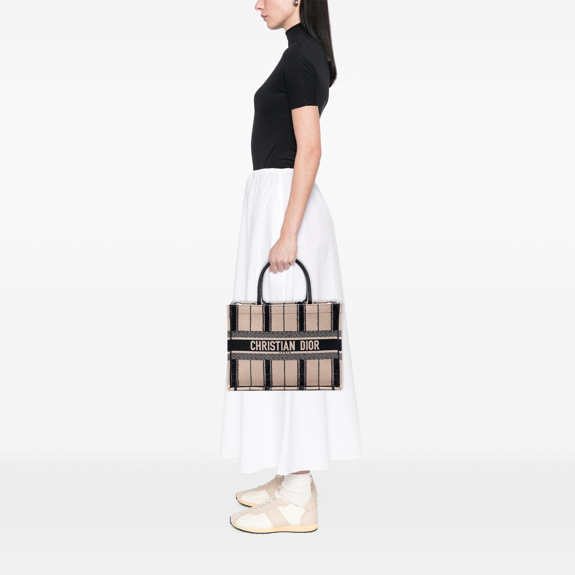 Dior Medium Embroidered Canvas Bayadere Book Tote