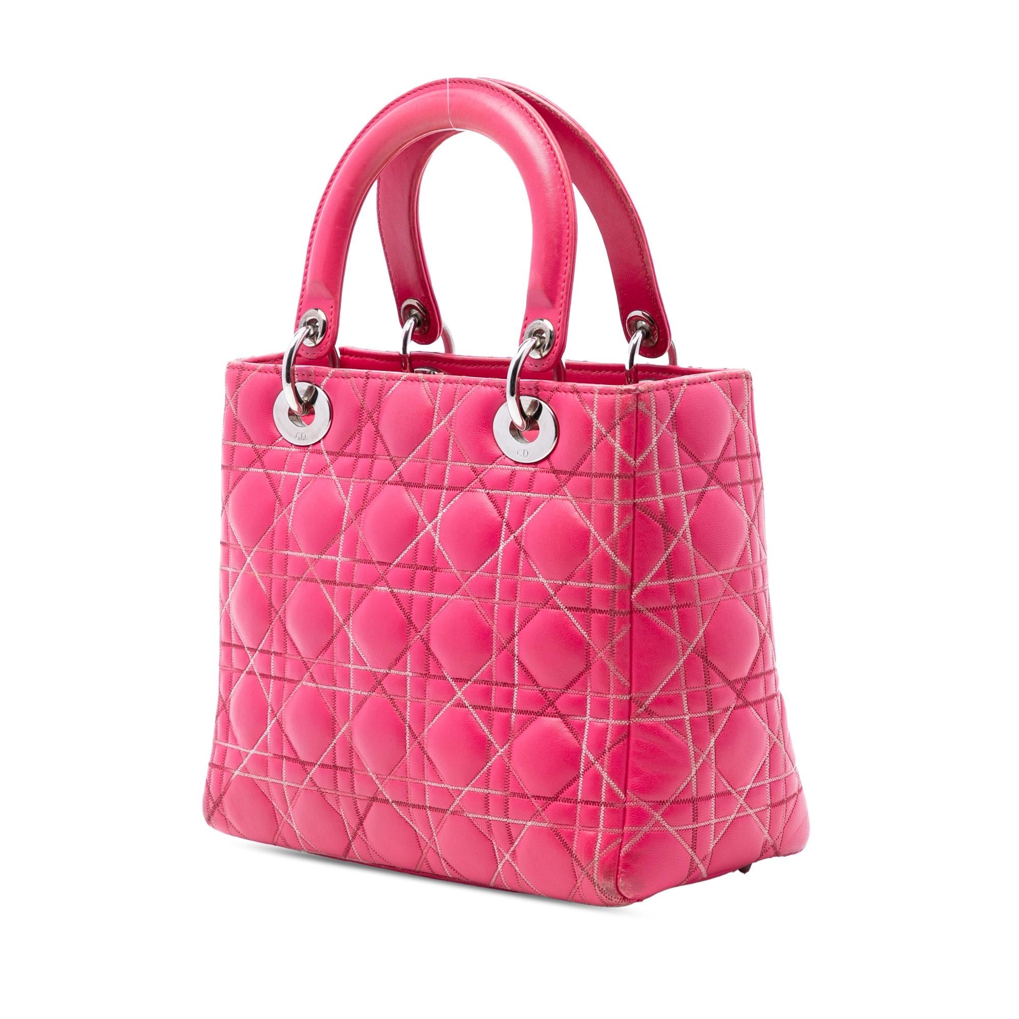 Dior Medium Lambskin Cannage Contrast Stitch Lady Dior