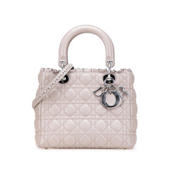 Dior Medium Lambskin Cannage Ruffle Trim Lady Dior