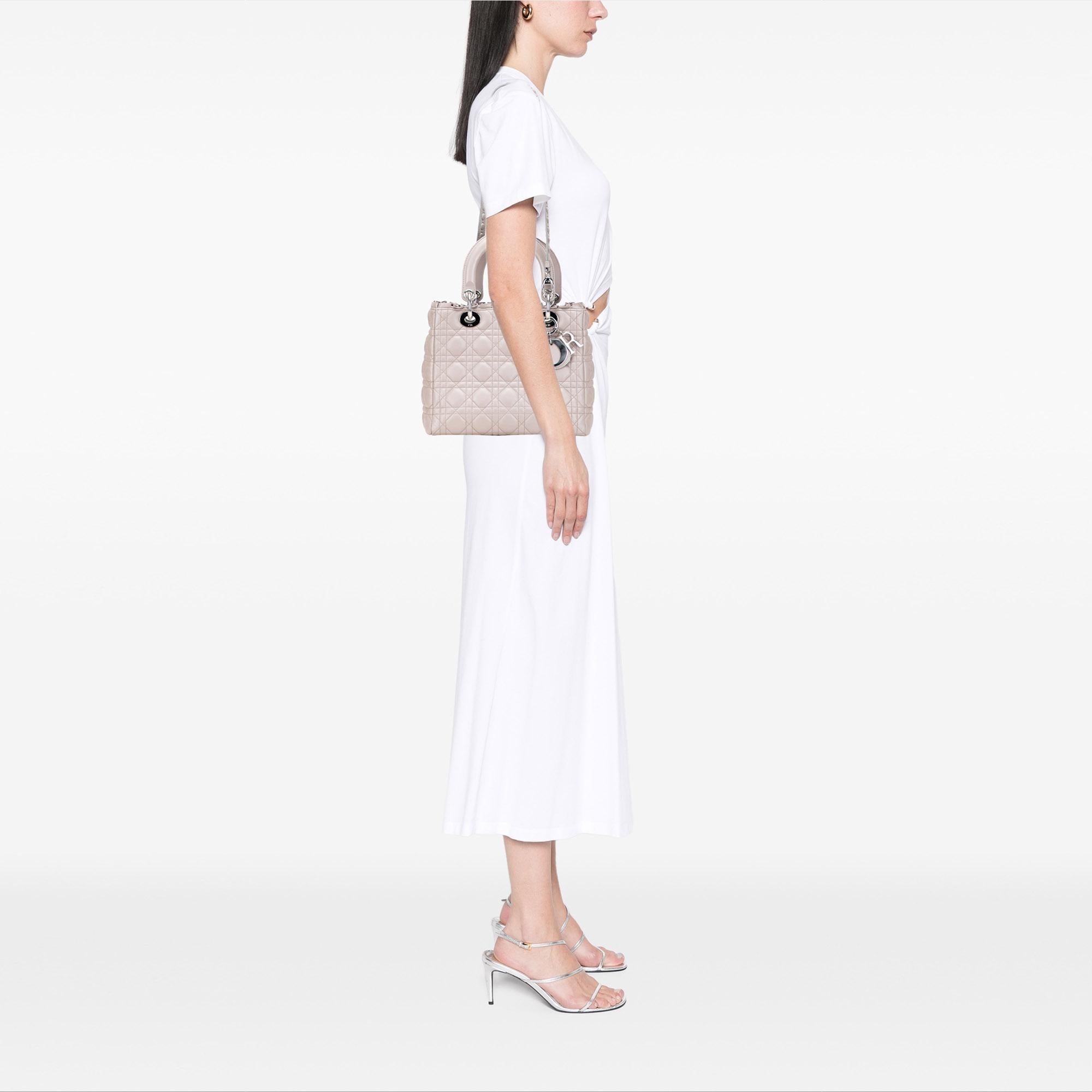 Dior Medium Lambskin Cannage Ruffle Trim Lady Dior