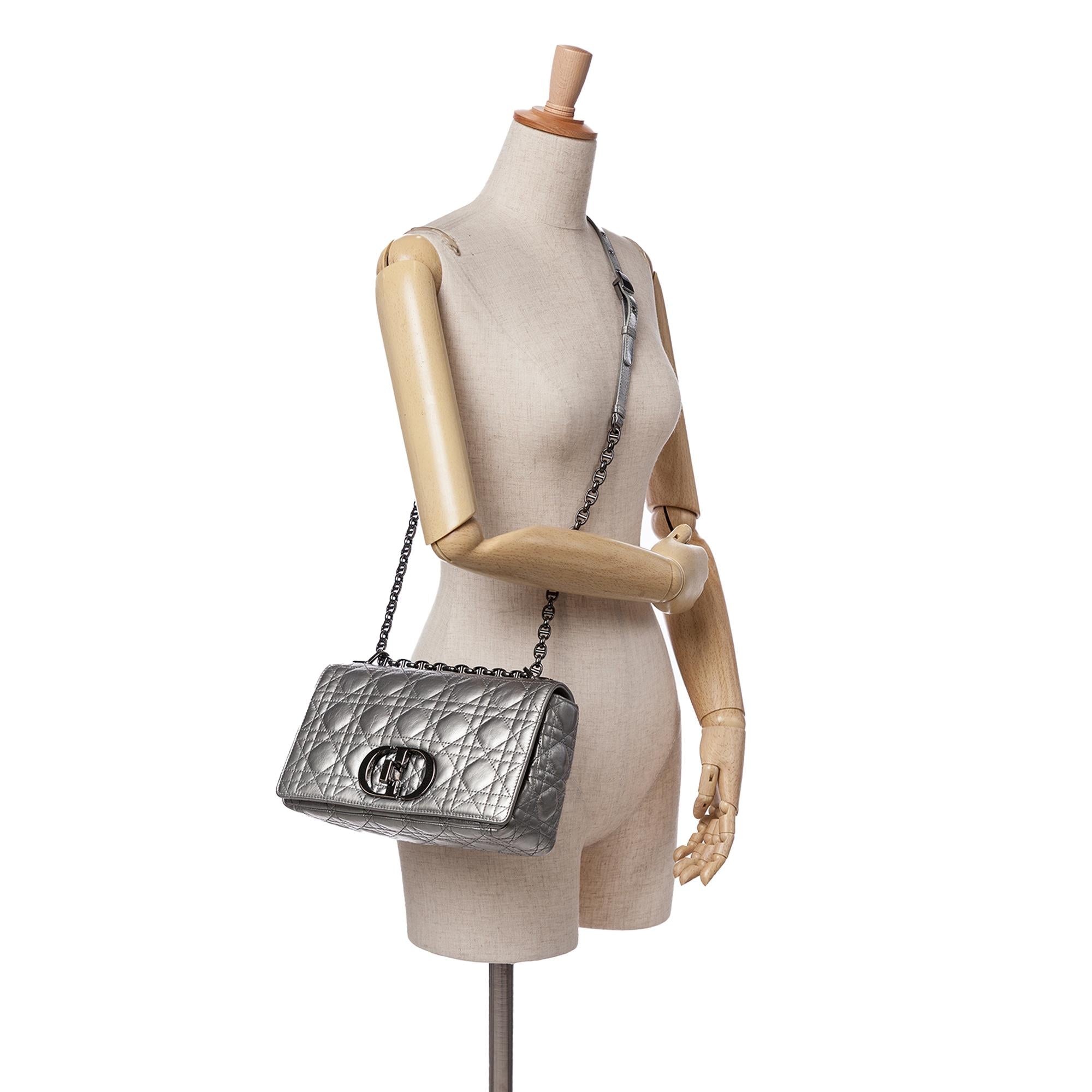 Dior Medium Metallic Calfskin Cannage Supple Caro Bag