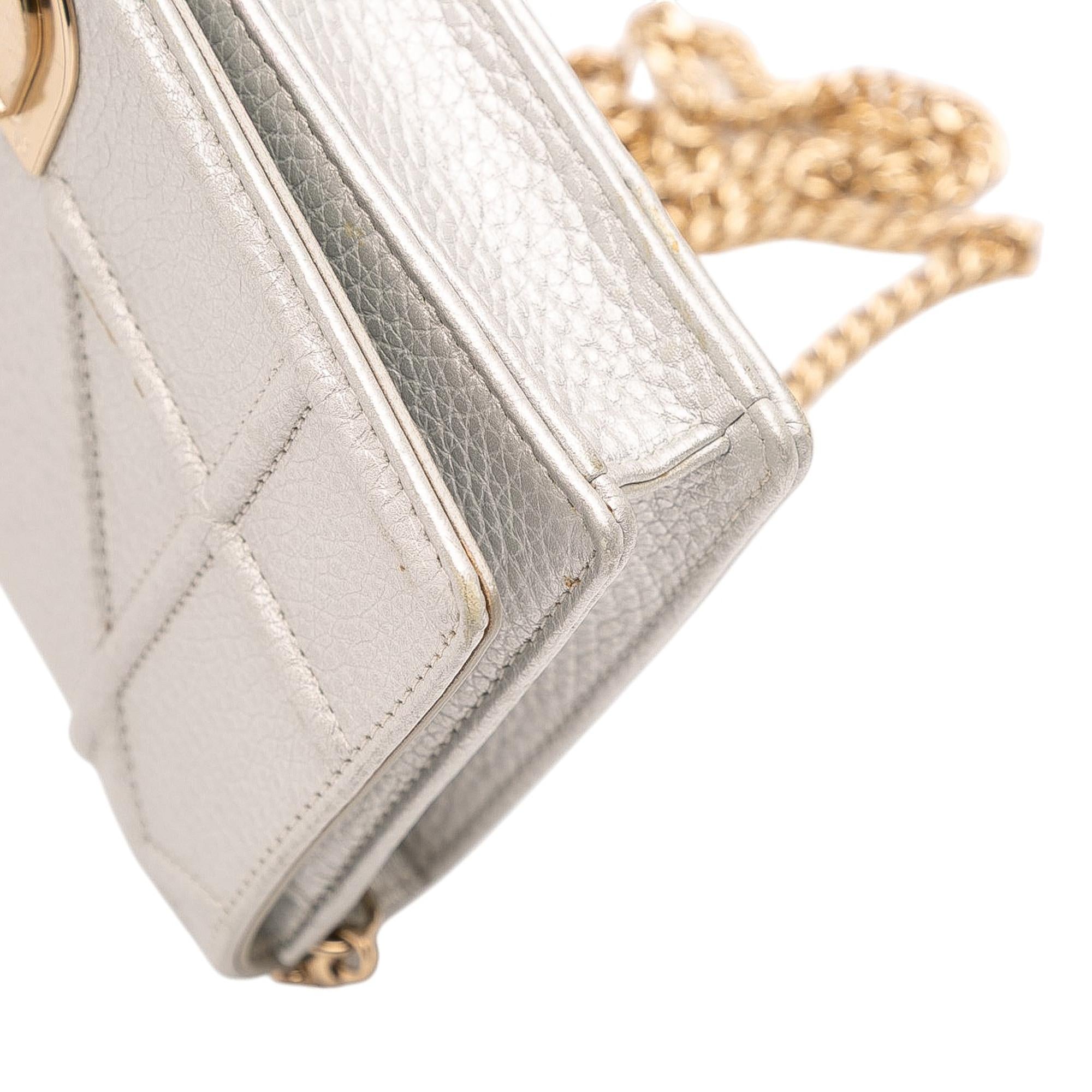 Dior Metallic Grained Calfskin Diorama Wallet On Chain
