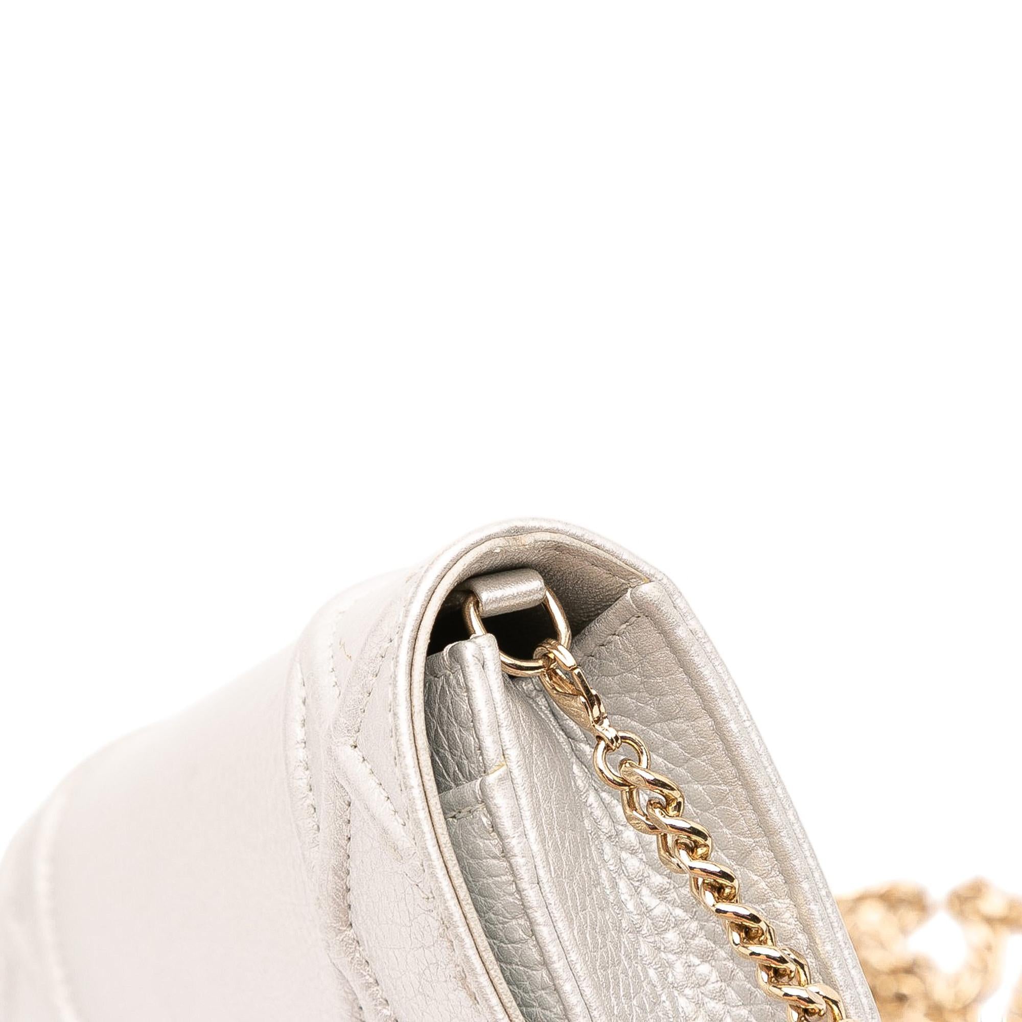 Dior Metallic Grained Calfskin Diorama Wallet On Chain