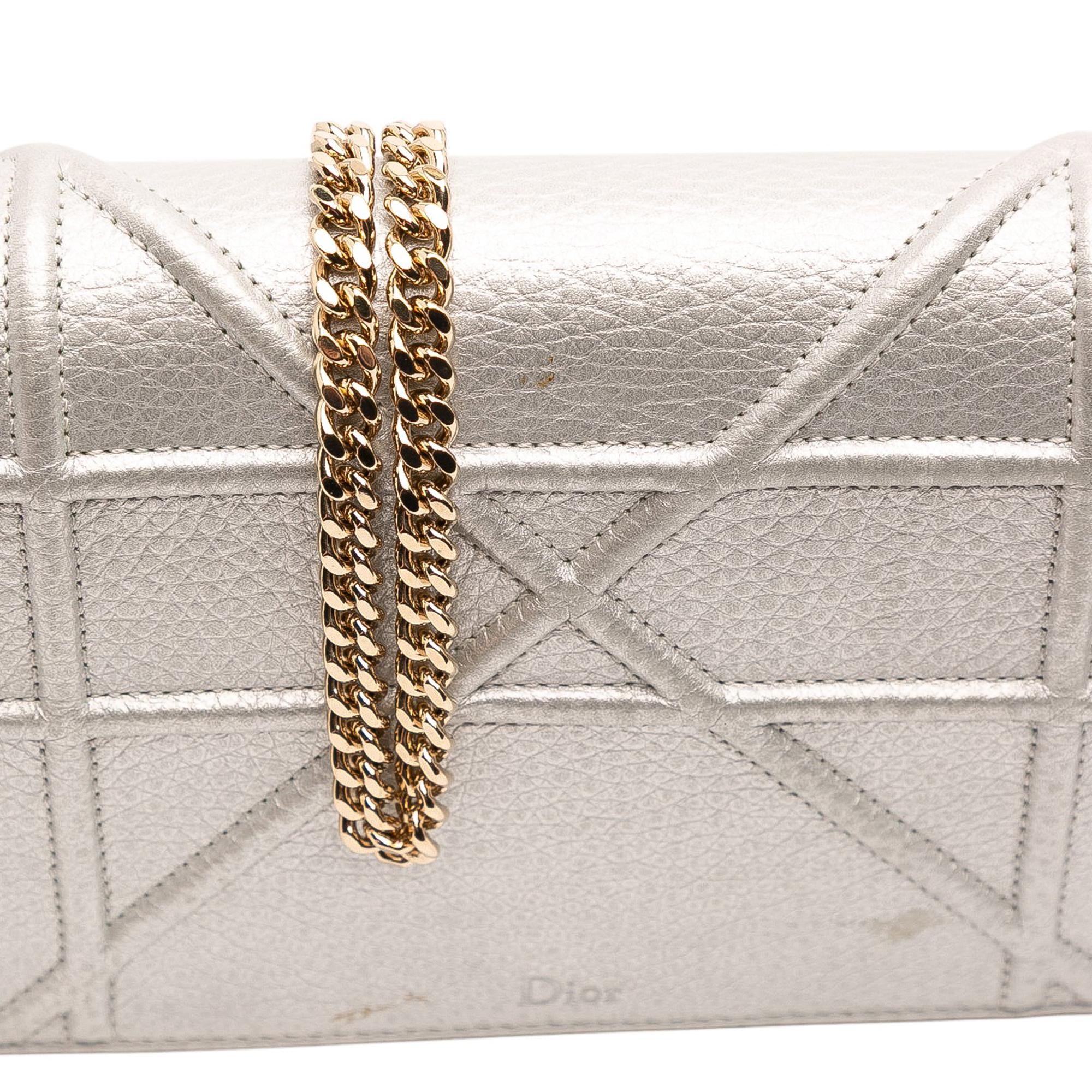 Dior Metallic Grained Calfskin Diorama Wallet On Chain