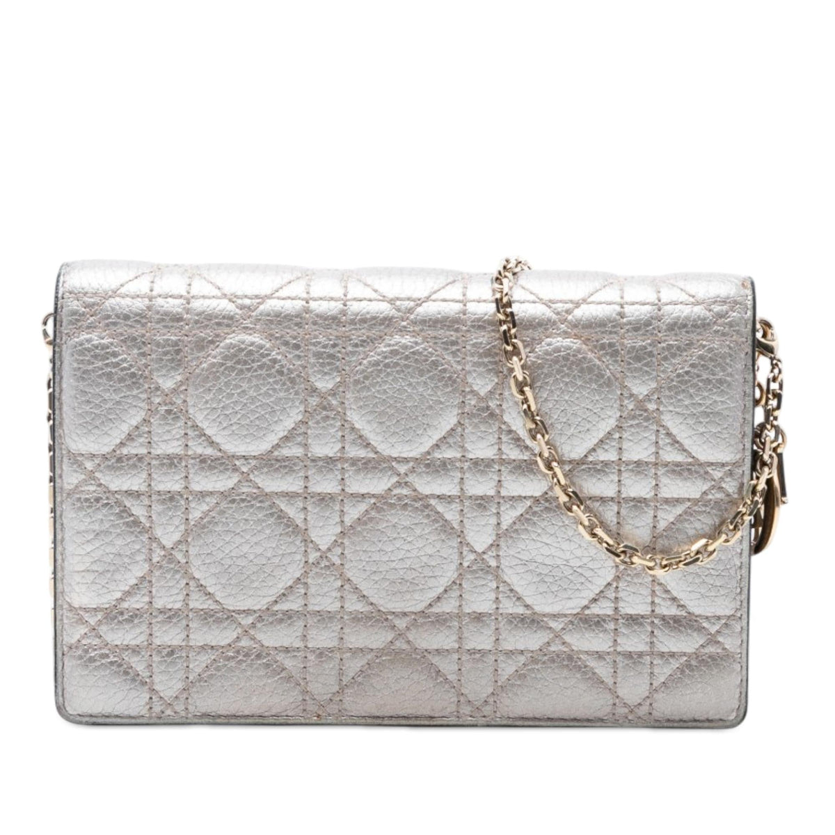 Dior Metallic Lambskin Cannage Lady Dior Wallet On Chain