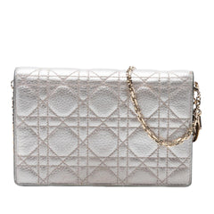 Dior Metallic Lambskin Cannage Lady Dior Wallet On Chain
