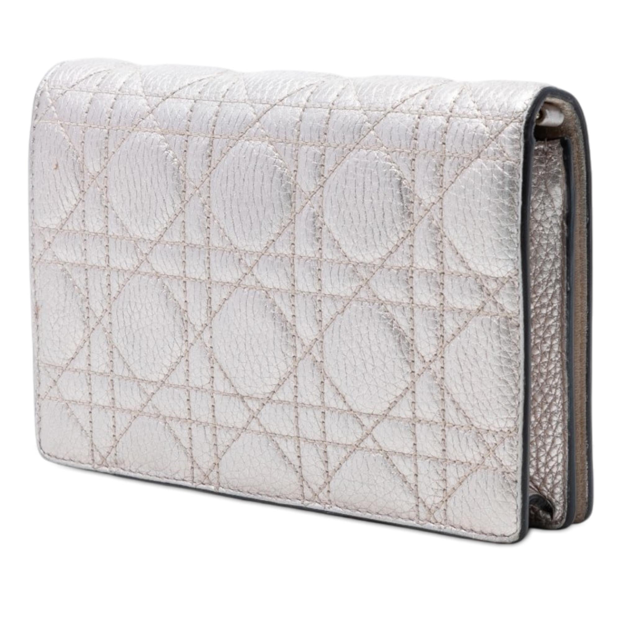 Dior Metallic Lambskin Cannage Lady Dior Wallet On Chain