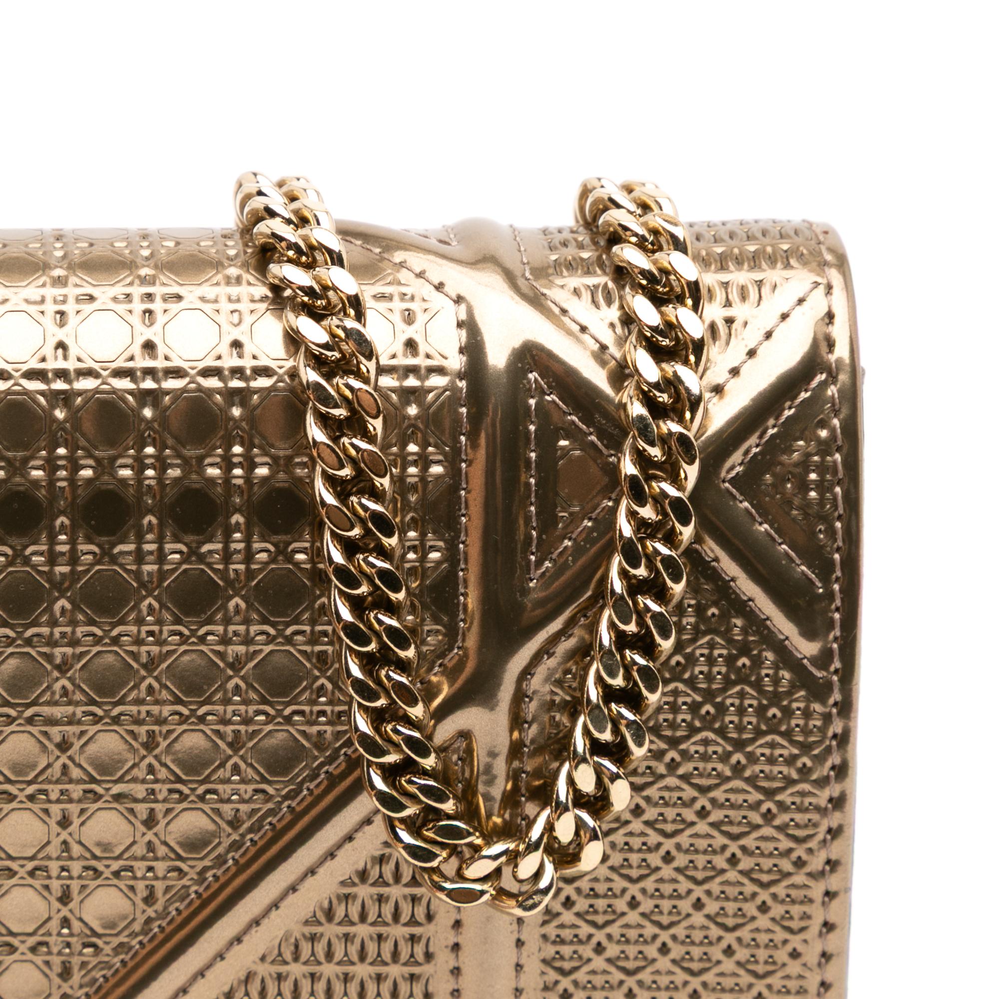 Dior Metallic Patent Microcannage Diorama Wallet on Chain