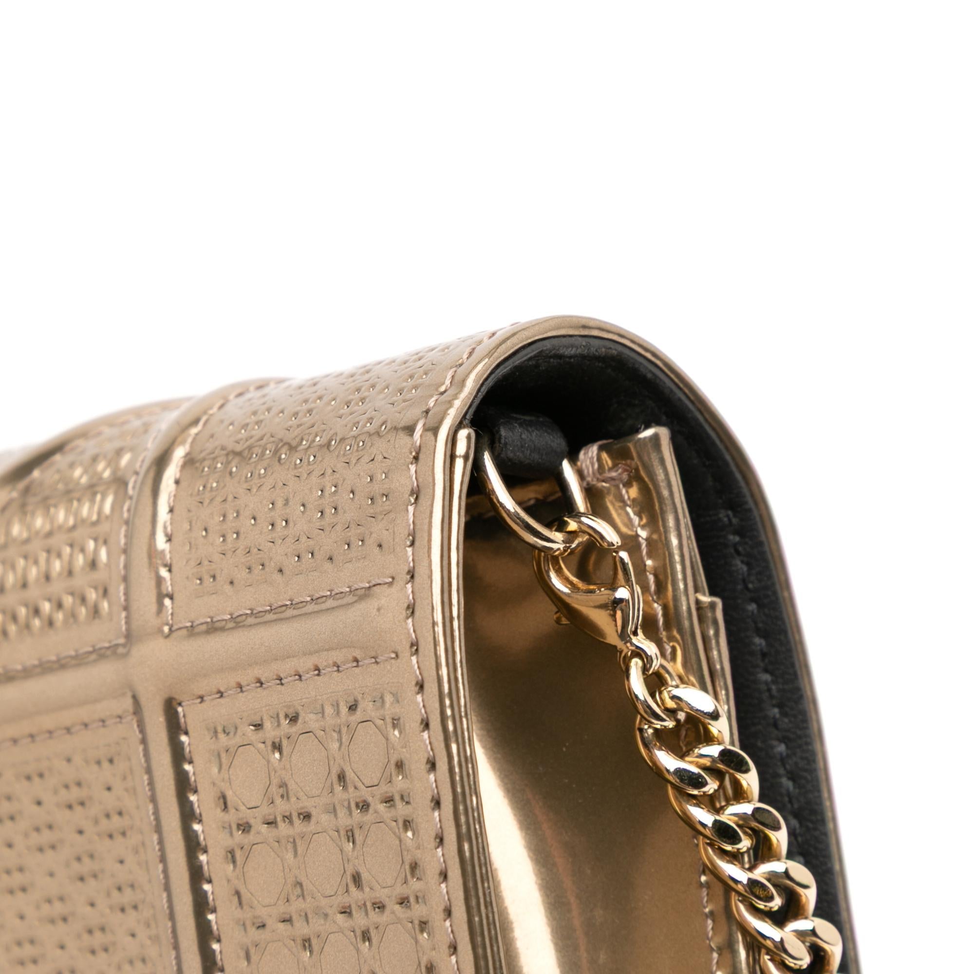 Dior Metallic Patent Microcannage Diorama Wallet on Chain