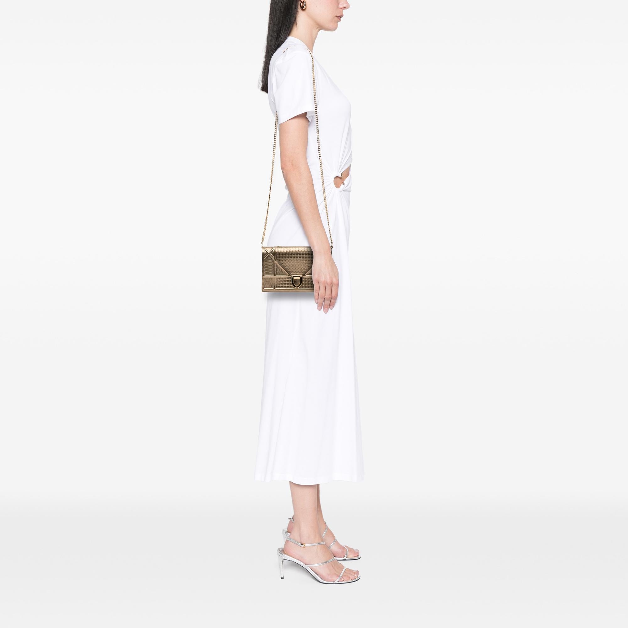 Dior Metallic Patent Microcannage Diorama Wallet on Chain