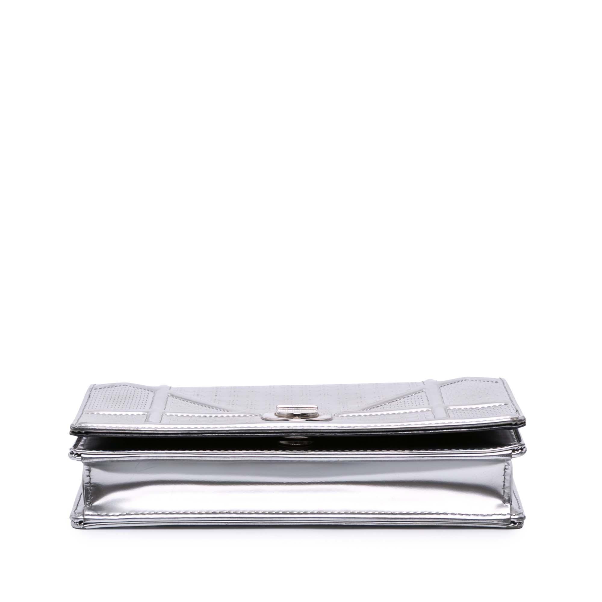 Dior Metallic Patent Microcannage Diorama Wallet on Chain