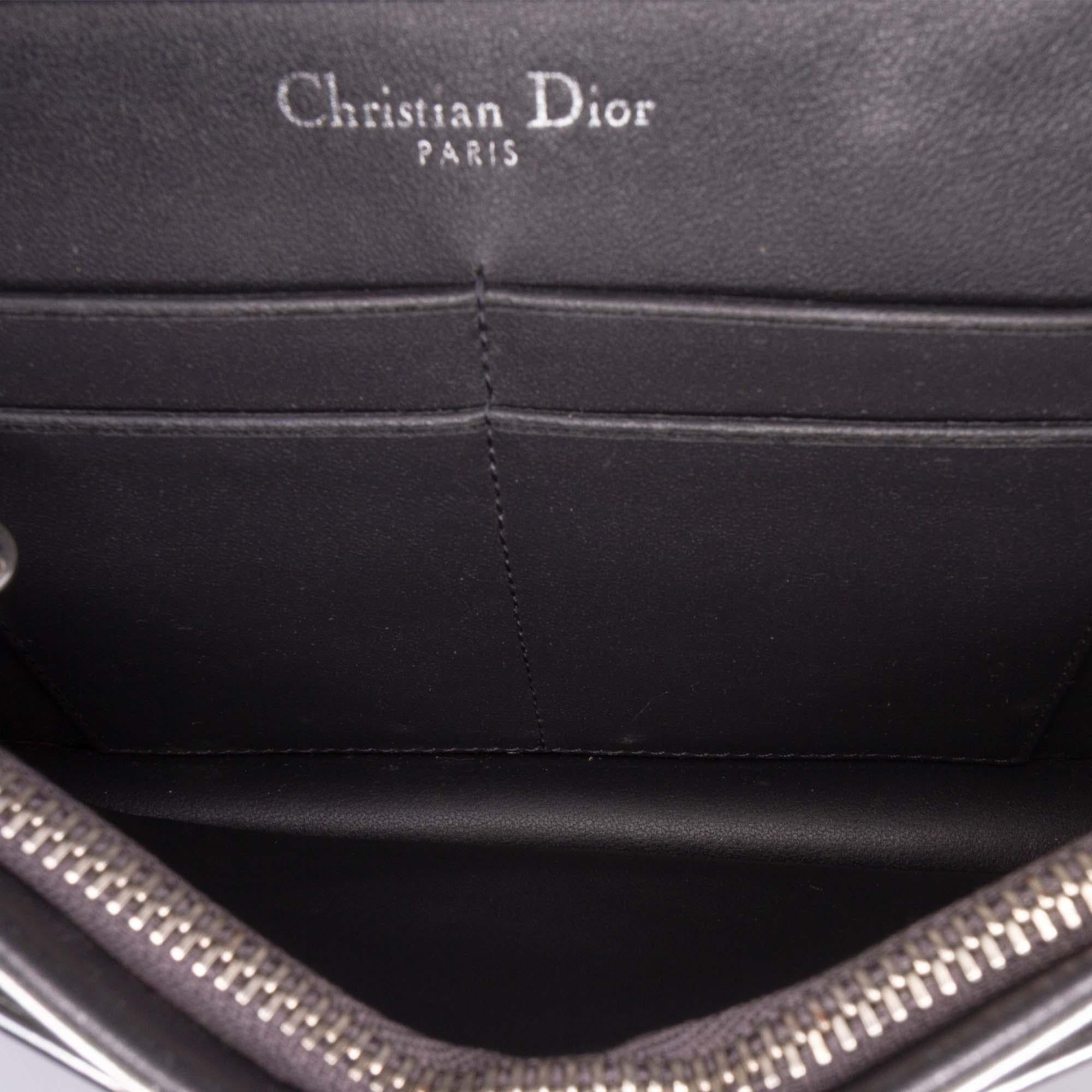 Dior Metallic Patent Microcannage Diorama Wallet on Chain