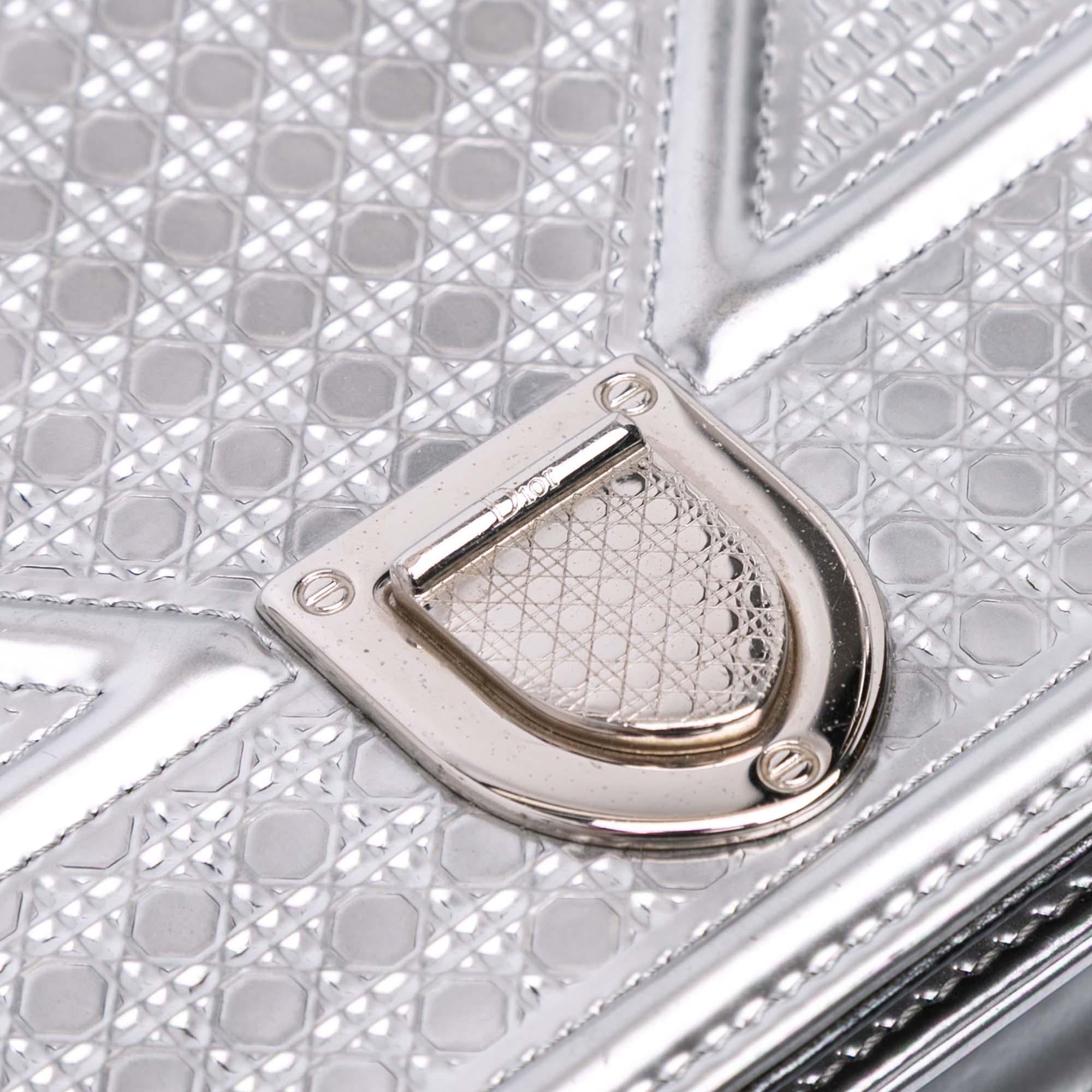 Dior Metallic Patent Microcannage Diorama Wallet on Chain
