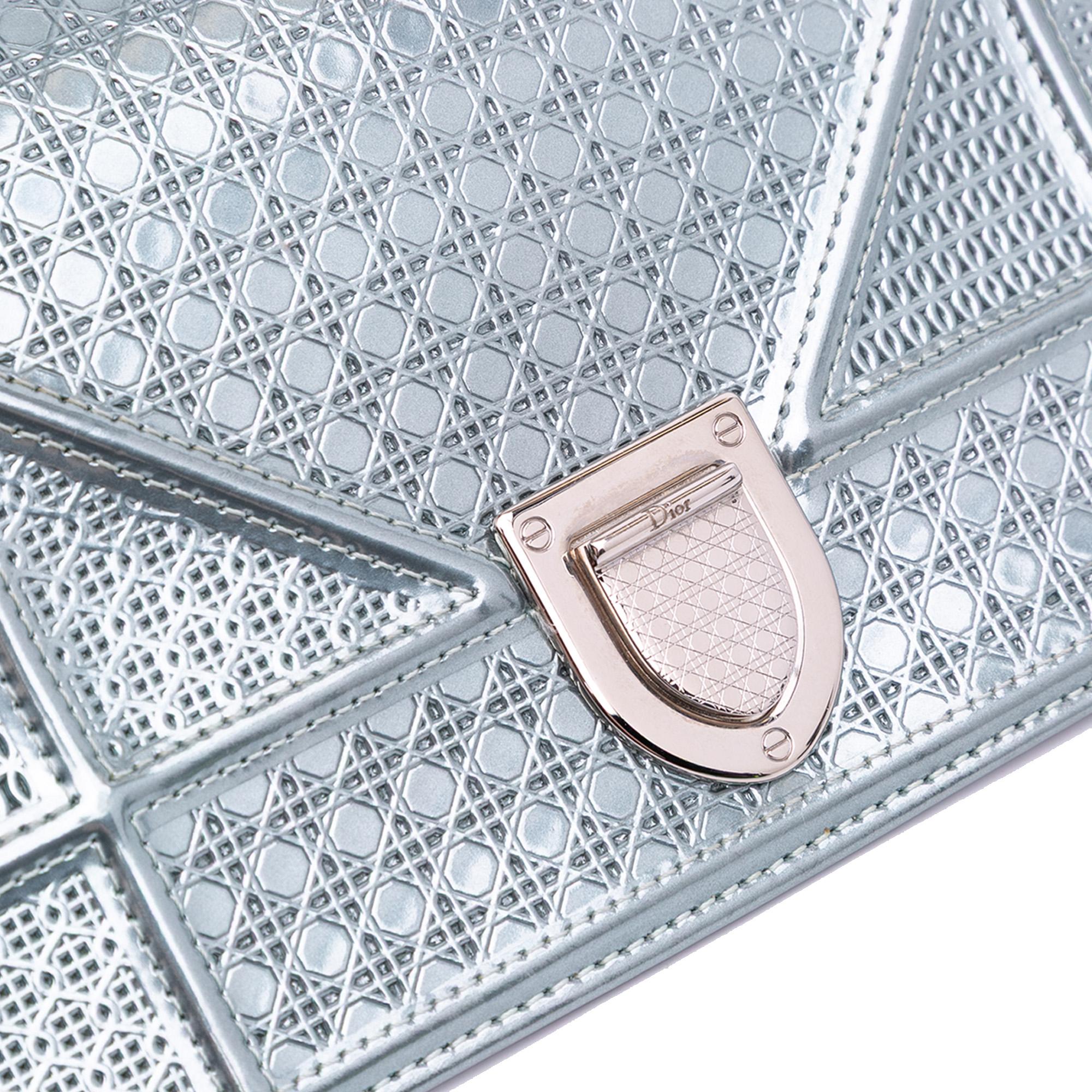 Dior Metallic Patent Microcannage Diorama Wallet on Chain