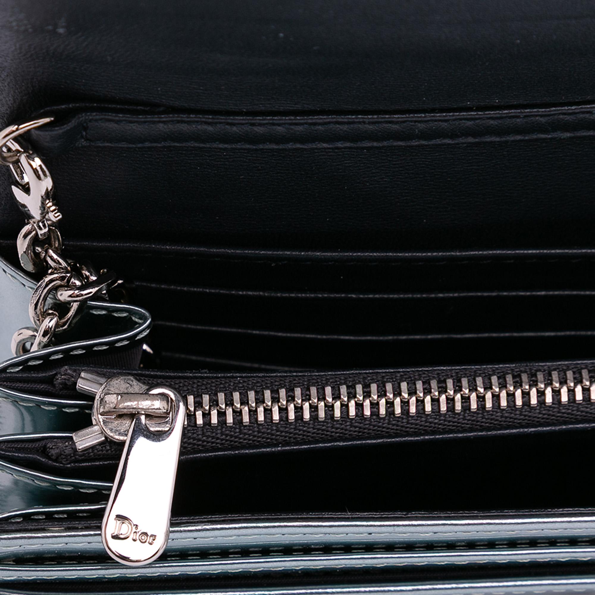 Dior Metallic Patent Microcannage Diorama Wallet on Chain