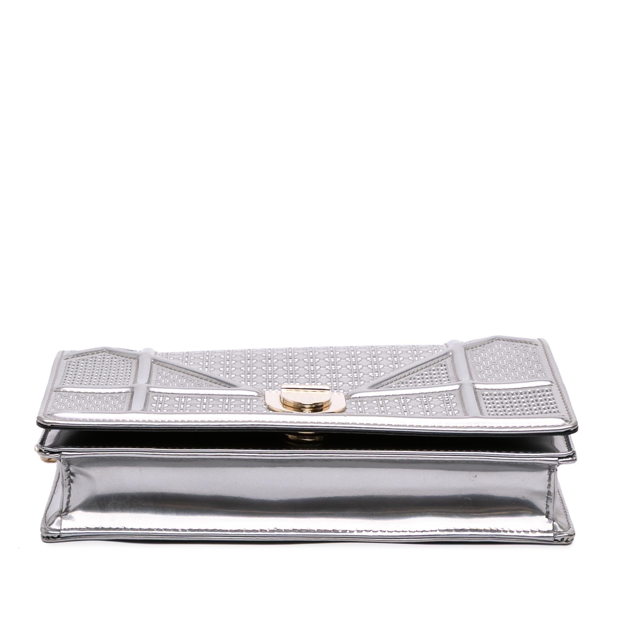 Dior Metallic Patent Microcannage Diorama Wallet on Chain